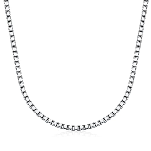 925 Sterling Silver Box Chain 0.8MM 1MM 1.5MM 2MM 3MM Italian Box Chain Necklace for Women Men 18, 20, 22, 24, 26 Inches