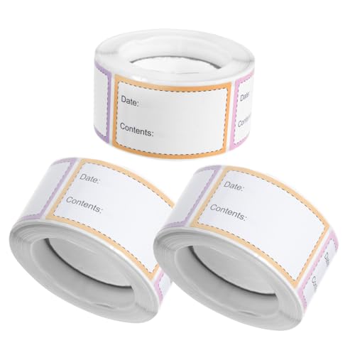 EXAOMBLE 3ロール 粘着式食品ラベルステッカー巻 取り外し可能で冷凍対応 食品保存容器用日付管理ラベル 書きやすく耐久性あり オフィス 冷