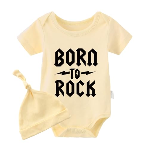 culbutomind Born To Rock Body à manches courtes pour nouveau-né, chapeau yellow to rocks, 0-3 mois
