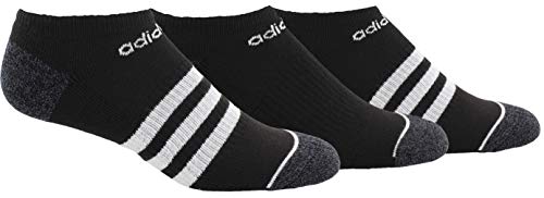 adidas Men's 3-Stripe No Show Socks (3-Pair), Black/White/Black - Onix Marl, Large, (Shoe Size 6-12)