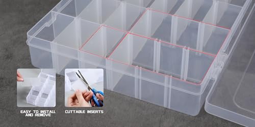 Image of 2Pcs Clear Visible Plastic Storage Box- Rectangular Storage Box, Suitable For Beads, Screws Hardware Accessories Organizer Box Art DIY, Crafts, Jewelry, Fishing Tackle, With Label Stickers (36Grids)