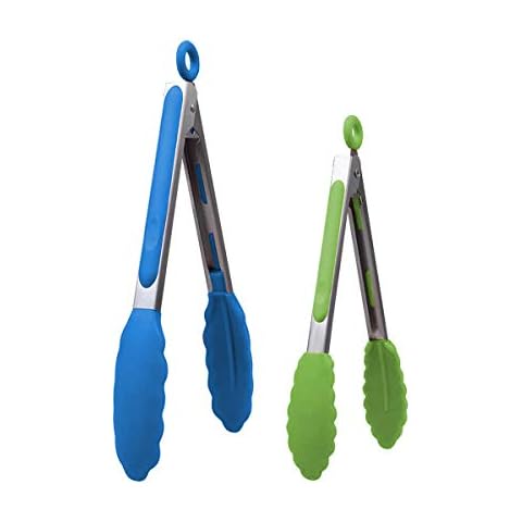 Kitchen Tongs Cooking Tongs, BBQ Tongs Non-Slip & Easy Grip Stainless Steel Handle, Heat Resistant and Food Grade Tong (Green+Blue) Cover