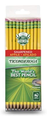 TICONDEROGA Pencils, Wood-Cased #2 HB Soft, Pre-Sharpened with Eraser, Yellow, 30-Pack (13830)