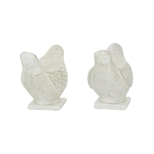 Set de 2 estatuas decorativas de cerámica de pájaro blanco miniatura 3