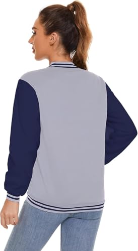 Image of Varsity Jacket Women Men's Baseball School Uniform Button Up Unsex Adult Long Sleeve Coat Fashion Jacket