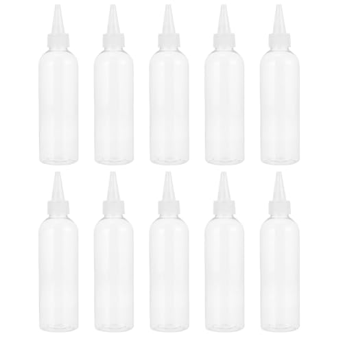 JOINPAYA Botellas Exprimibles de Plástico Transparente 10 Pcs 200 Ml para Cosméticos, Tintes de Cabello y Lociones, Aplicador Punta Puntiaguda para Uso en Peluquería y Cuidado Personal