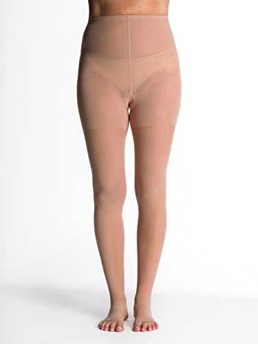 Image of SIGVARIS Women's Style Sheer 780 Open Toe Pantyhose 15-20mmHg - Toasted Almond - Large Short