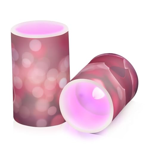 Image of Valentines Lights Flameless Candles Valentines Hearts Bokeh Effect Pillar Candles Set of 2 Battery Operated Remote Control Warm Lights Home Decor
