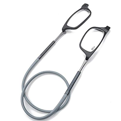 LBJYDGEFG Ms. magnetic hanging neck reading glasses,Portable unisex TR90 reading glasses,Long leg telescopic headstock (Color : Gray, Size : +2.5x)