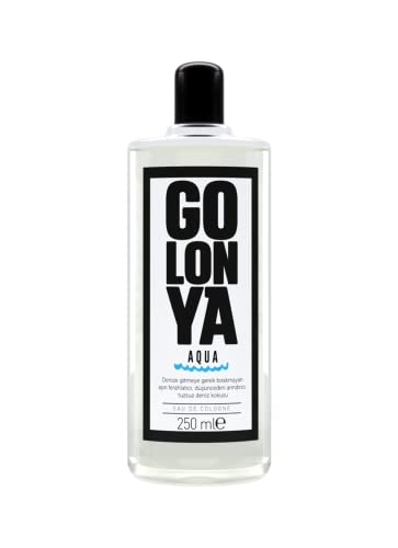 Golonya - AQUA - Flacone acqua di colonia - Kolonya 250 ml - Rinfrescante - Intenso - Sentore Marino - Profumo unisex a lunga durata