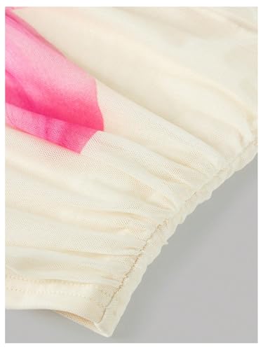 WDIRARA Girl's Floral 2 in 1 Off Shoulder T Shirts Ruched Short Sleeve Tee Mesh Tops4