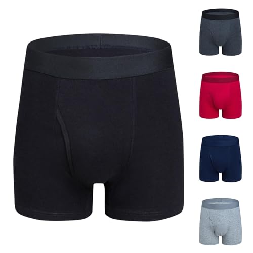 Mens Stretch Boxer Briefs Soft Cotton Open Fly Tagless Underwear Regular Leg Elastic Waistband Skin-Friendly Panties
