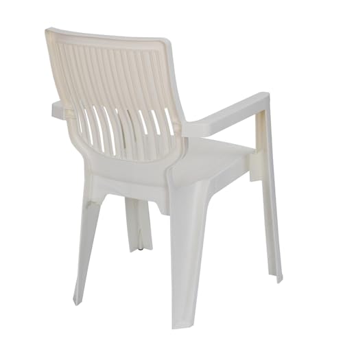Image of Nilkamal Ortho Comfort Plastic Chair with Arm|Set of 4| 3 Year Warranty |Stackable Chair for Home, Living Room, Dining Room, Cafe & Balcony |Ergonomic Back Support |Indoor & Outdoor |Cream