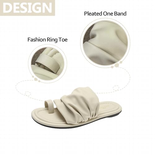 Womens Round Open Toe Flat Ring Sandals Pleated Wide Band Foam Comfy Slip On Soft Sole Cute Dressy Slides For Summer Beach Daily Casual Walking Slippers3