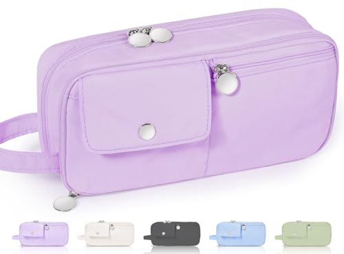 Sooez Large Capacity Pencil Case with Premium Soft-touch Fabric, Aesthetic Pencil Pouch with Shiny Metallic Zipper, Soft Pencil Bag Stationery Organizer, Simple & Portable School Supplies for Girls