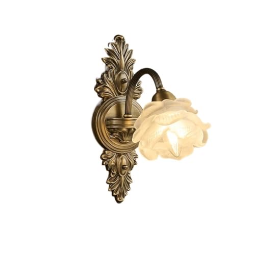 Qxixed Vintage Brass Wall Sconce Elegant Floral Frosted Glass Shade