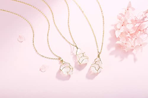 Xiannvxi Healing Crystal Necklaces Gold Wire Wrapped Irregular Raw Stone Rose Quartz Pendant Necklace Reiki Natural Gemstone Quartz Jewelry For Women Mom Girls #TOP3