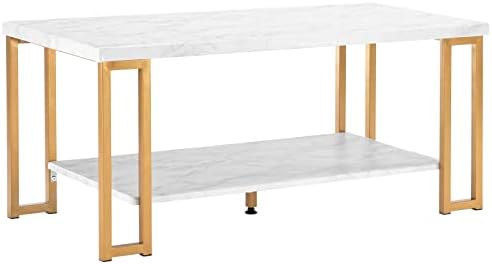 Marble Coffee Table, Faux Marble Top Rectangular Coffee Table wit...
