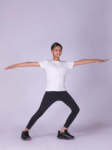 Image of Girls Active Sports Wear Solid Skinny Fit Leggings and T-shirt Polyester Set /Sets For Multi-Sports Gym Yoga Dance Gymnastics & Running(4 TO 14 YRS)