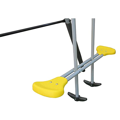 XDP Recreation Rising Sun Playground Metal A Frame Kids Swing Set with Outdoor Backyard Playset with Slide, See Saw, Glider, and Swings, Yellow