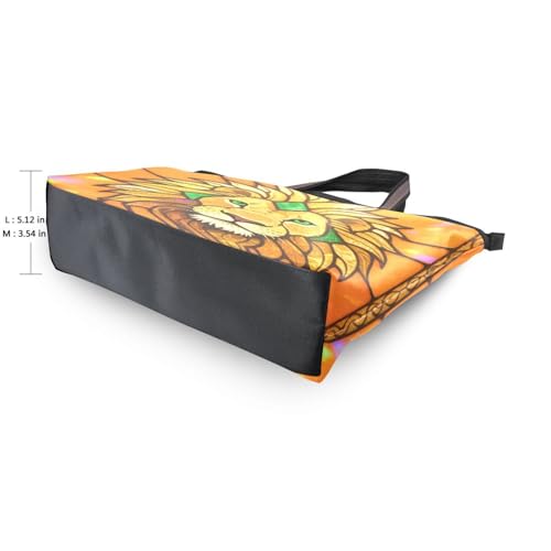 silk fabric zippered tote bag trendy tote handbags for women for Everyday & Travel (Golden Glass Lion) L3