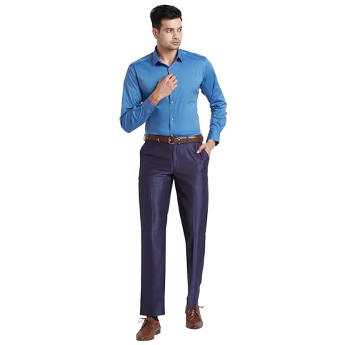 Image of Park Avenue Men's Solid Pattern Slim Fit Cotton Blend Full Sleeve Semi Cut Away Collar Formal Shirt