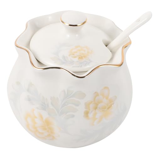 SOLUSTRE 1 Set Ceramic Seasoning Jar Seasonings Porcelain Condiment Jar Salt Bowl with Spoon Ceramics