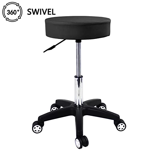 FURWOO ローリングスツール ホイール付き 調整可能なタスクチェア スイベルサロンスツール オフィスデスクスツール ラウンドショップスツール ブラック [4]