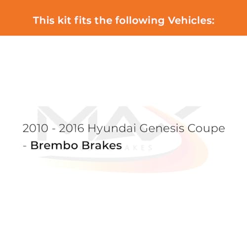 Image of Max Advanced Brakes Front Brake Kit Compatible With 2010 2011 2012 2013 2014 2015 2016 Hyundai Genesis Coupe Brembo Replacement Geomet Coated OE Disc Brake Rotors and Ceramic Brake Pads