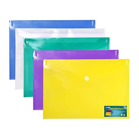 Nova Filer Poly Envelope with V-Closure Mix Colors Set, Letter /A4 Size (5pcs) Cover