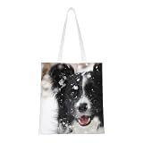 FUkker Bolsa de mano, bolsa de lona, ​​novedosa bolsa de mano con asa larga, bolsa de hombro, bolsa de compras, bolsa reutilizable, Perro de nieve Border Collie
