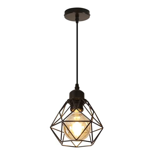 Comely Luz colgante de la industria E27 Vintage lámpara colgante lámpara de techo de metal ajustable en altura para el comedor cocina sala de estar - Negro
