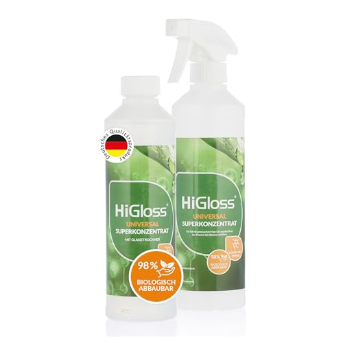 HiGloss Universalreiniger Superkonzentrat 500ml Allzweckreiniger für Innen und Außen, Möbel, Wäsche, Fahrzeugpflege – Geruchslos, Ressourcenschonend, Leerflasche enthalten