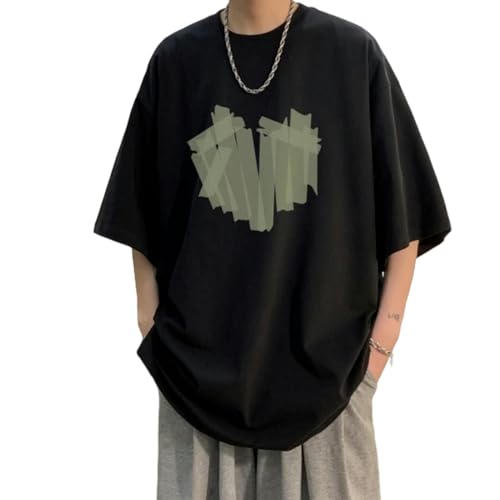 PENGXUAN Camisetas Manga Corta Hombre Camiseta De Manga Corta De Algodón En Blanco Y Negro-Negro-XXXL