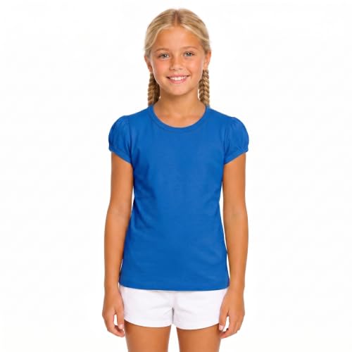 Image of Lilax Girls Short Puff Sleeve Cotton T-Shirt, Toddler & Little Girls Top | 95% Cotton Puff Sleeve Tee; Crewneck, Short Sleeve; Toddler & Girls Sizes 2T-12; for School, Play & Everyday; Machine Wash