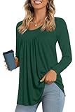 Picture of LONGYUAN Women's Long Sleeve Shirts Casual Tunic Tops Loose Fashion Blouse Dark Green Small