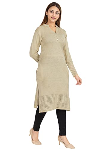 Image of Rosary Women's Winter Wear Embroidered Warm Woolen Straight Full Sleeve Kurti with Pockets