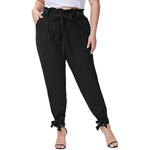 Hanna Nikole Women's Plus Size Casual High Waisted Cropped Work Pants Trousers with Pocket Black 3X Cover