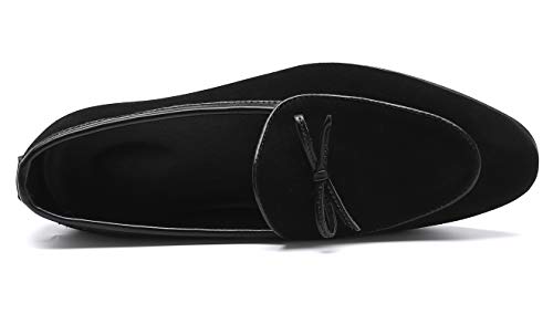 Santimon Mens Dress Shoes Smoking Slippers Casual Bow Slip-on Suede Flats Penny-Loafers Black Brown Tan3