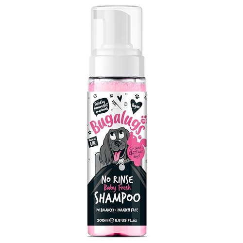 Bugalugs No Rinse Baby Powder Dog Shampoo Dog coat Dry shampoo quick dog bath for dogs for itchy dog skin relief. Puppy Professional groom baby powder dog spray foam