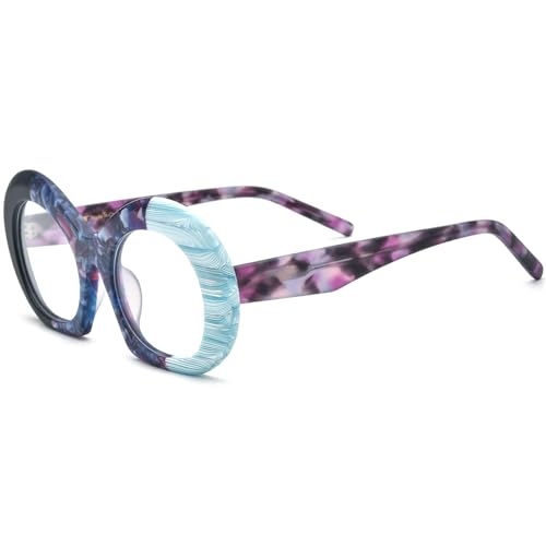 Image of HEPIDEM Multicolor Acetate Glasses Frame Women,Oversize Round Optical Eyeglasses 9345