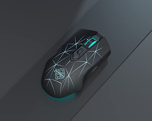 Aj52Pro Watcher 2.4G Wireless/ Bluetooth 5.0/ Wired Gaming Mouse, 10000 Dpi, Programmable 7 Buttons, Ergonomic Led Backlit Usb Gamer Mice Computer Laptop Pc, For Windows Mac Linux Os, Star Black #TOP1