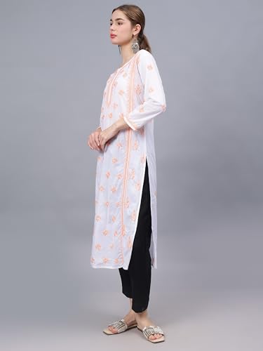 Image of Seva Chikan Hand Embroidered Lucknowi Chikankari Cotton Straight Kurta for Women SCL4567