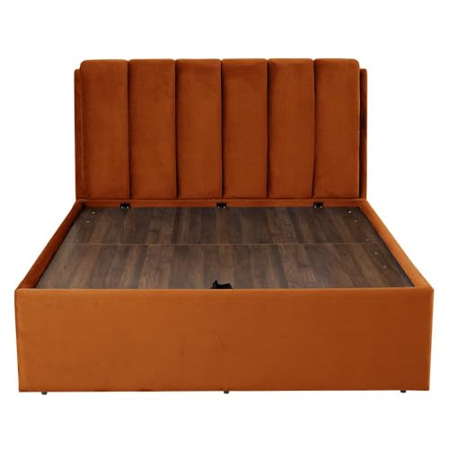 Image of Wakefit Bed | Queen (78 X 60) Solid Wood Bed, Upholstered, Hydraulic, 3 Year Warranty - Antho - Velvet Amber