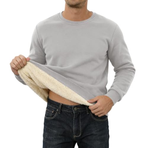 JiXiang Men's Sweatshirts Fleece Lined Crewneck Casual Pullover Thick Thermal Heavyweight Long Sleeve Winter Warm Basic Tops - image 2