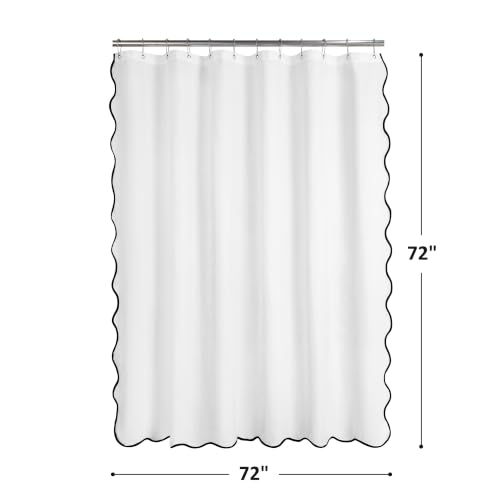 Image of N&Y HOME Fabric Shower Curtain or Liner White with Black Scalloped Edge