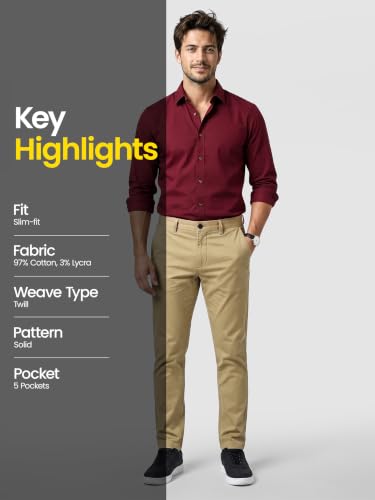 Image of Beyoung Cotton Lycra Classic Fit Chino Pants for Men | Casual Pants | Stretchable Chinos | Slant Pockets | Chino Trousers