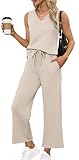 XIEERDUO Summer Outfits for Women Dressy Casual Two Piece Lounge Sets for Women Pajamas Vacation Travel Outfits Beige Petite XS