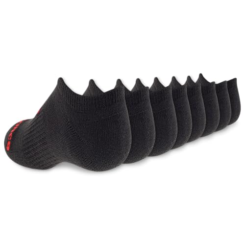 New Balance Kids' Performance Cushioned No Show Socks-8 Pairs-Breathable Mesh Arch Support, Black (Red Logo), Shoe Size: 2-92