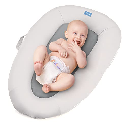 Image of TILLYOU Baby Lounger for Newborn, Baby Snuggle Nest Sleeper 0-12 Months - Portable Ultra Soft 100% Cotton & Breathable Fiberfil Infant Crib Baby Lounger Nest for Napping and Trave,Grey
